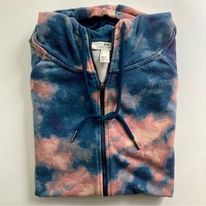 Halston Studio Tie Dye Full Zip Hoodie Sweatshirt Blue And Pink Size Large